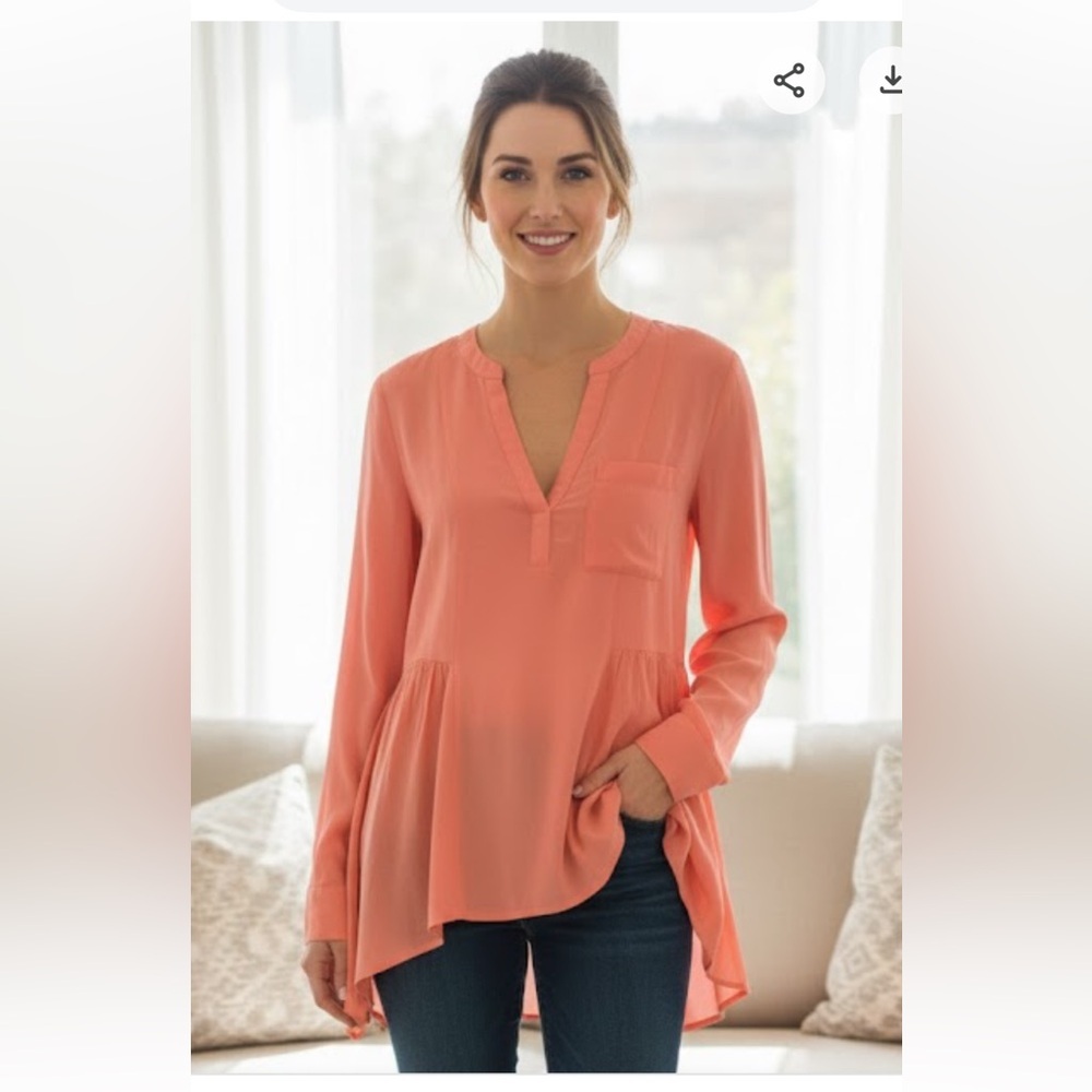 Maeve Peach V-Neck Blouse
